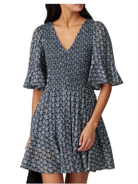 Rebecca Taylor Dresses & Skirts - Rebecca Taylor La Vie Smocked V-Neck Floral Mini Dress - Blue